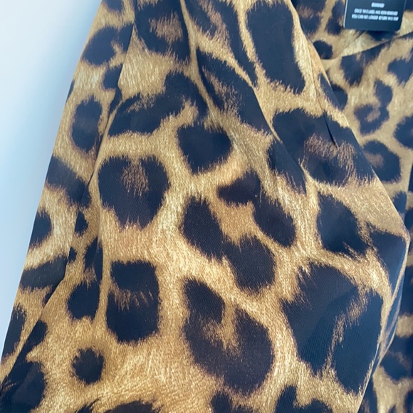 NEW PLT Tan Leopard-Print Cowl Neck Frill Split Midi Dress size 16 - Picture 6 of 10